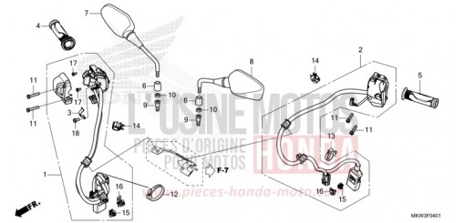 COMMUTATEUR/POIGNEE/MIROIR (NC750XD) NC750XDM de 2021